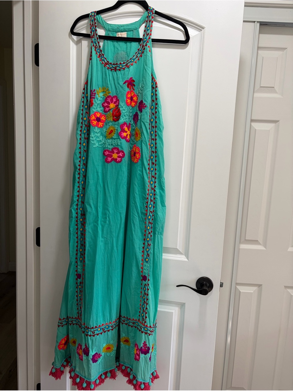 Lula Soul Turquoise Embroidered Boho Gypsy Maxi Dress Size L